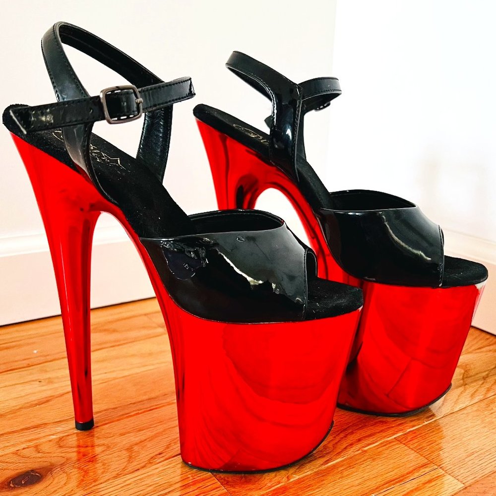 Pleaser 8inch Heels Black Red Chrome -  sz 8 - FLAMINGO 809